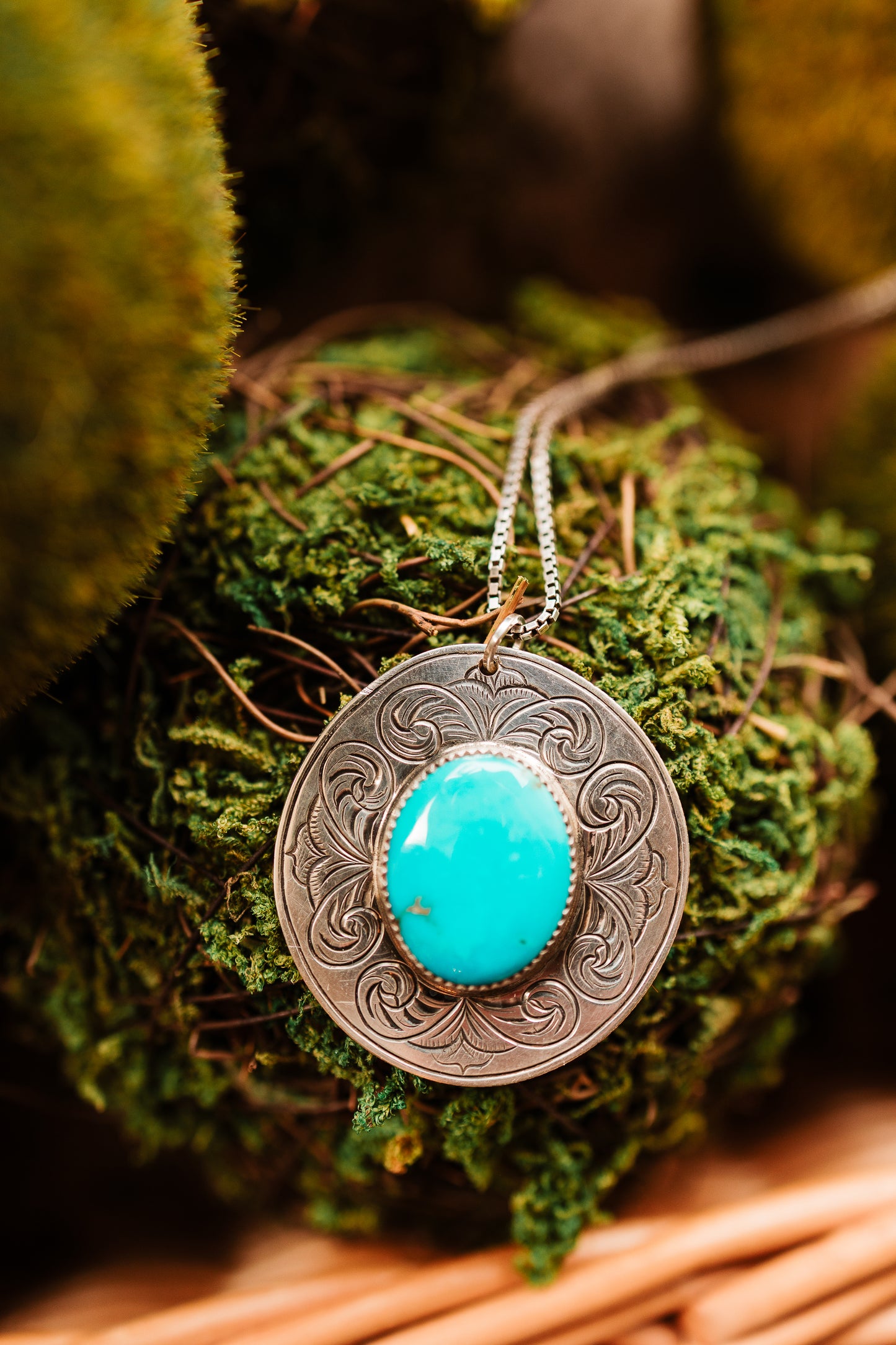 Morenci Turquoise Hand Engraved Pendant