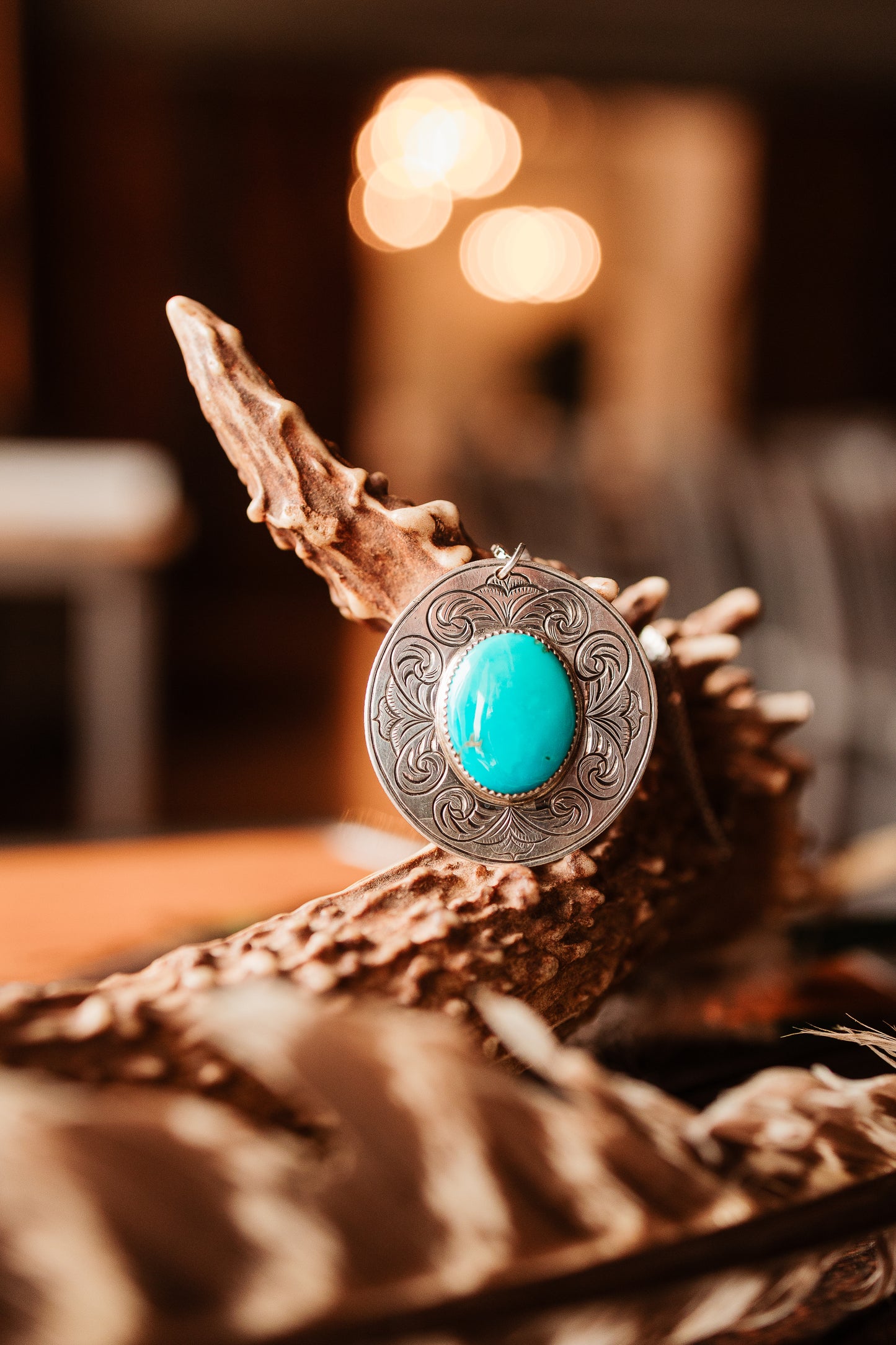 Morenci Turquoise Hand Engraved Pendant