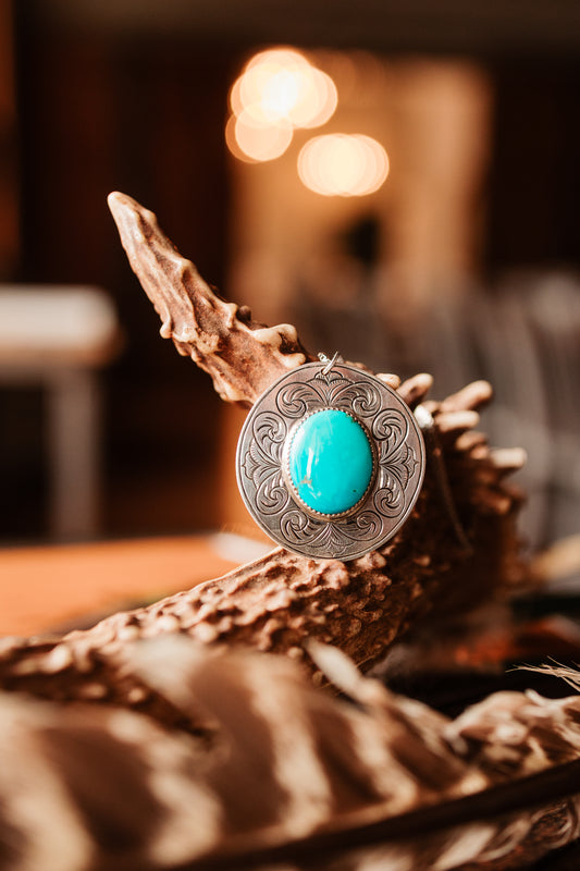 Morenci Turquoise Hand Engraved Pendant