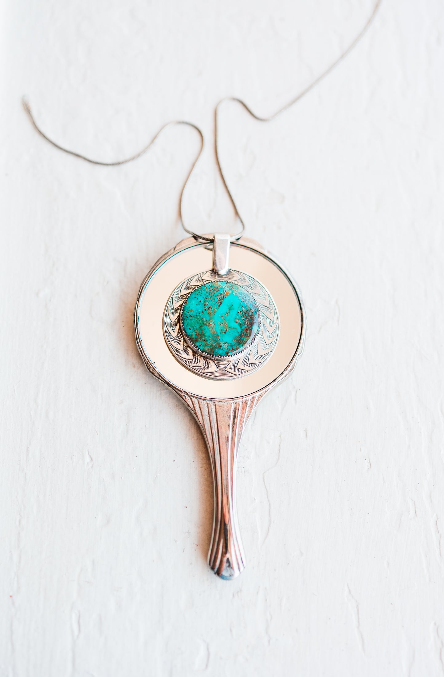 Kingman Turquoise Hand Engraved Pendant