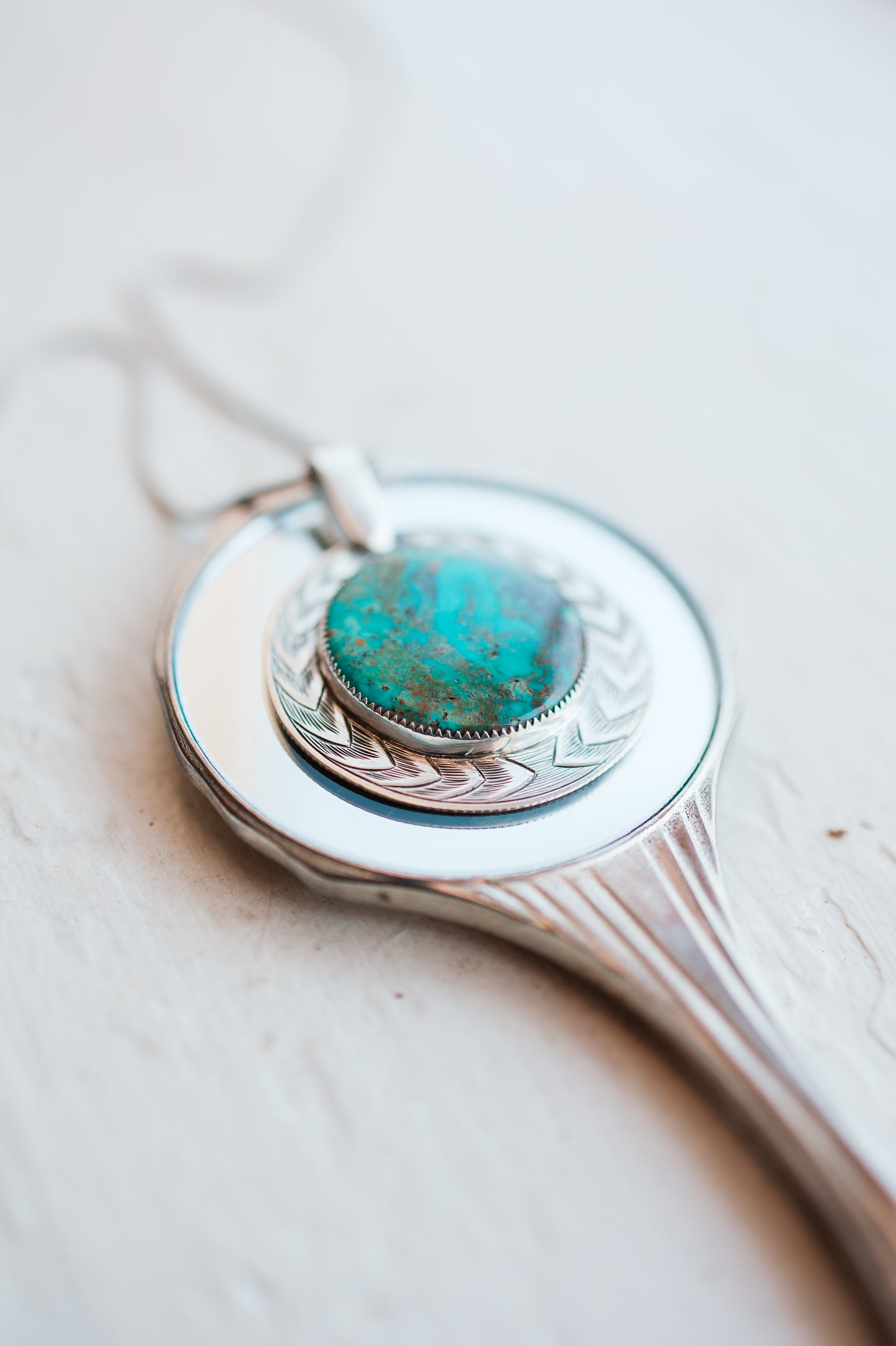 Kingman Turquoise Hand Engraved Pendant